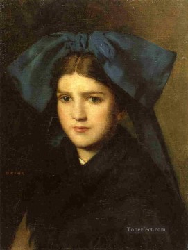 Jean Jacques Henner Painting - Retrato de una joven con un lazo en el pelo Jean Jacques Henner